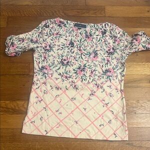Karen Scott Floral Long Sleeve Top in Pink and Cream
